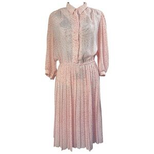 Vintage‎ Alexis Petites Pink Patterned Pleated Midi Dress Size 14 Made in USA